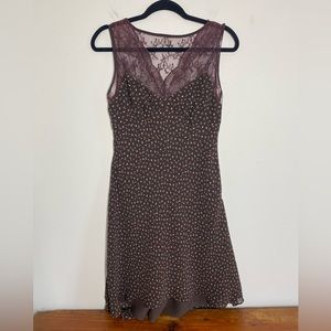 ABS by Allen Schwartz Size 10 Petites Brown Maroon Lace Raw Edge Floral Dress